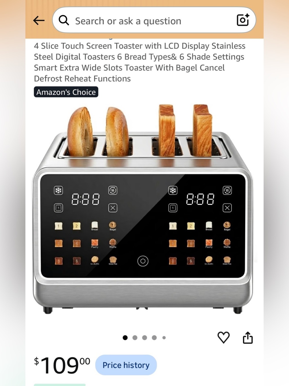 BNIB Stainless Steel 4-Slice Touchscreen Toaster with LCD -